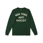 Custom Anti-Fascist Long Sleeve T-shirt with NEW YORK ANTI FASCIST in off-white block letters, designed for activism and pers
