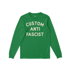 Custom Anti-Fascist Long Sleeve T-shirt featuring bold block letters across the chest, perfect for showcasing your stance wit