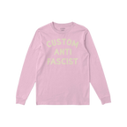 Custom Anti-Fascist Long Sleeve T-shirt with CUSTOM ANTI FASCIST in pale yellow across the chest, offering personalizable tex