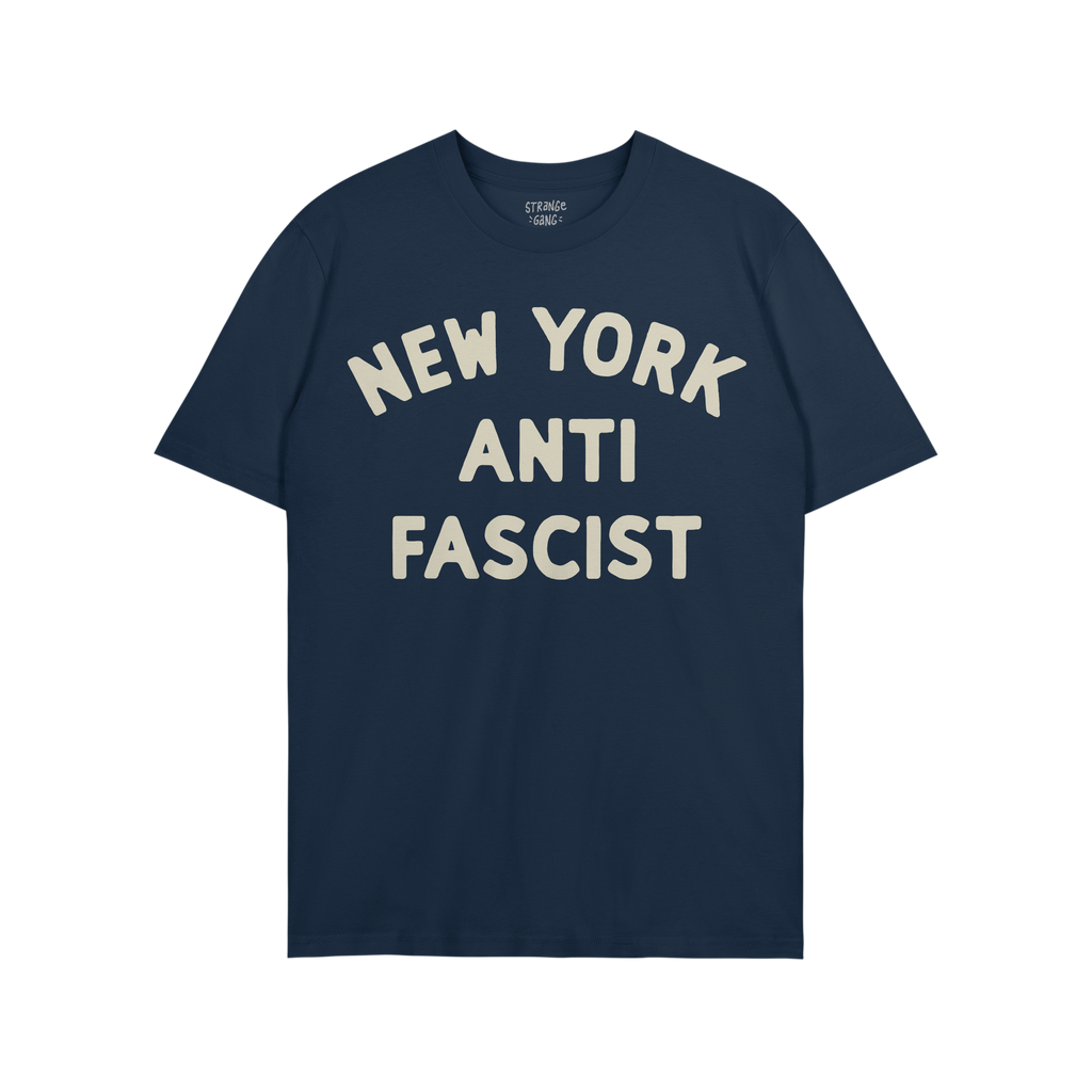 Custom Anti-Fascist T-shirt featuring bold NEW YORK ANTI FASCIST text, embodying activism and resistance. Ideal for expressin