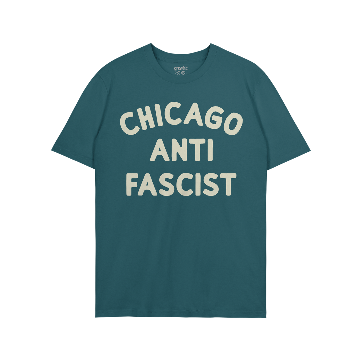 Custom Anti-Fascist T-shirt featuring CHICAGO ANTI FASCIST in bold, off-white letters. Ideal for showcasing anti-fascist acti