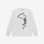 Depression T-shirt featuring a dancing skeleton and gothic DEPRESSION! text. This long-sleeve tee embodies chaos and resilience, reflecting the brand's commitment to equality and individuality.
