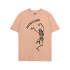 Depression T-shirt features a dancing skeleton under the word DEPRESSION! in gothic font, capturing chaos and existential dre