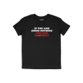 Don't Be Complicit T-shirt featuring bold, white and red slogan against injustice. The short-sleeve, black tee embodies activ