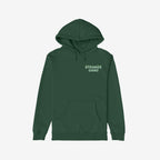 A dark forest-green pullover hoodie featuring Don’t Join A Cult Shirt on the chest with colorful sprout illustrations, adjustable hood, and a kangaroo pocket, embodying a progressive, protest-ready message.