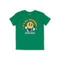 Downhill Shirt features a cheerful vintage-cartoon smiley with “IT’S ALL DOWNHILL FROM HERE” text, embodying a playful