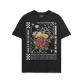 Dreams T-shirt with vibrant flowers and a white spider-web design, featuring motivational quotes urging bold living and dream