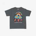 Drugs With Friends Women's Baby Tee featuring playful blue-cloud characters under a rainbow with the slogan “IT’S A GREAT DAY TO DO DRUGS WITH FRIENDS.” Unites whimsical design with bold statements.