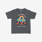 Drugs With Friends Women's Baby Tee featuring playful blue-cloud characters under a rainbow with the slogan “IT’S A GREAT DAY TO DO DRUGS WITH FRIENDS.” Unites whimsical design with bold statements.
