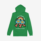 Drugs With Friends Hoodie features playful cartoon clouds beneath a rainbow with IT’S A GREAT DAY TO DO DRUGS WITH FRIENDS, reflecting a bold, rebellious spirit.
