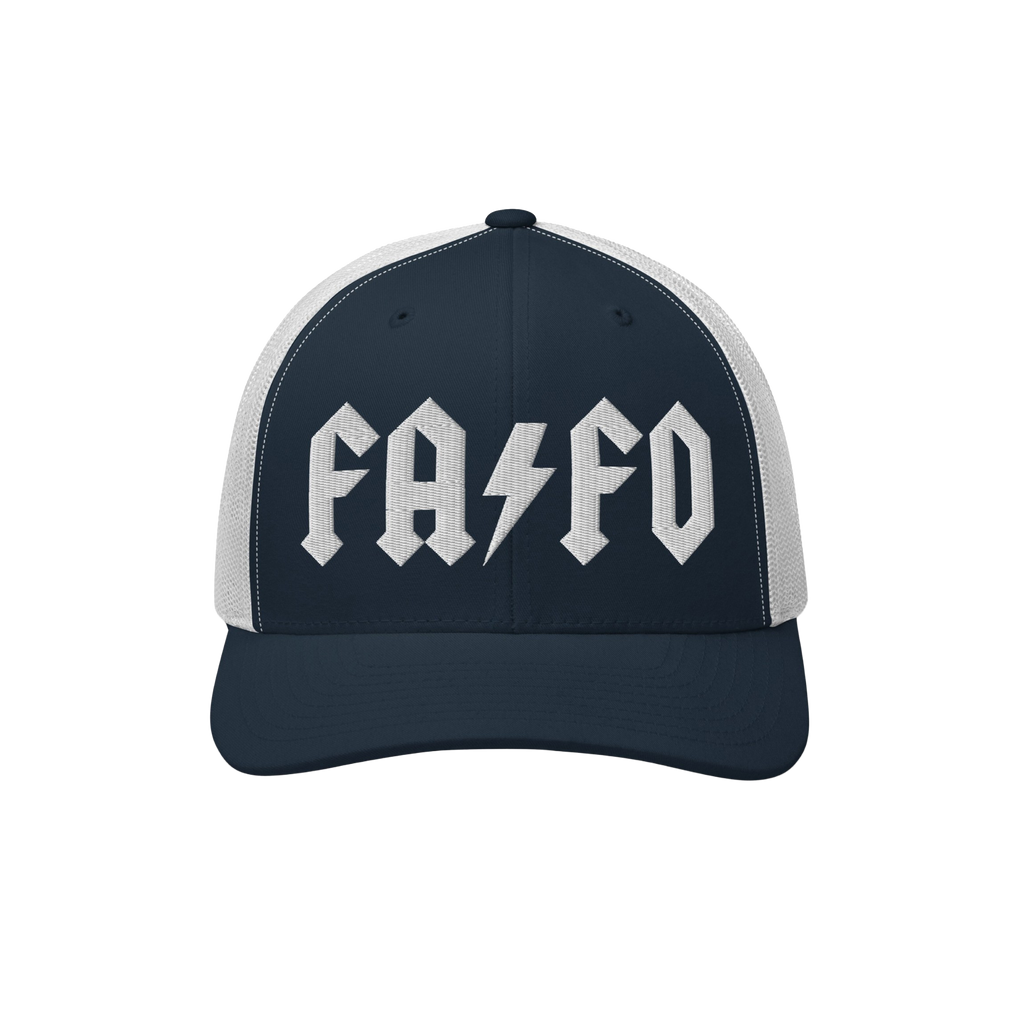 FAFO Hat with gothic-style lettering and lightning bolt, embodying defiance against extremism. Perfect for rallies or everyda