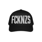 Black FCKNZS Hat with bold white embroidery expressing anti-fascist sentiment; ideal for making a visible statement against h