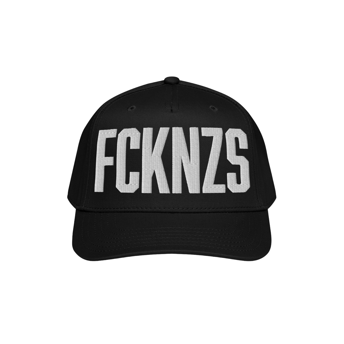 Black FCKNZS Hat with bold white embroidery expressing anti-fascist sentiment; ideal for making a visible statement against h