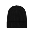Black rib-knit cuffed beanie with FCKNZS embossed on the front, symbolizing an anti-fascist stance. Ideal for expressing soli