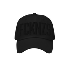 FCKNZS Hat: A black six-panel baseball cap with FCKNZS embroidered in black, symbolizing anti-fascist protest. Features a cur