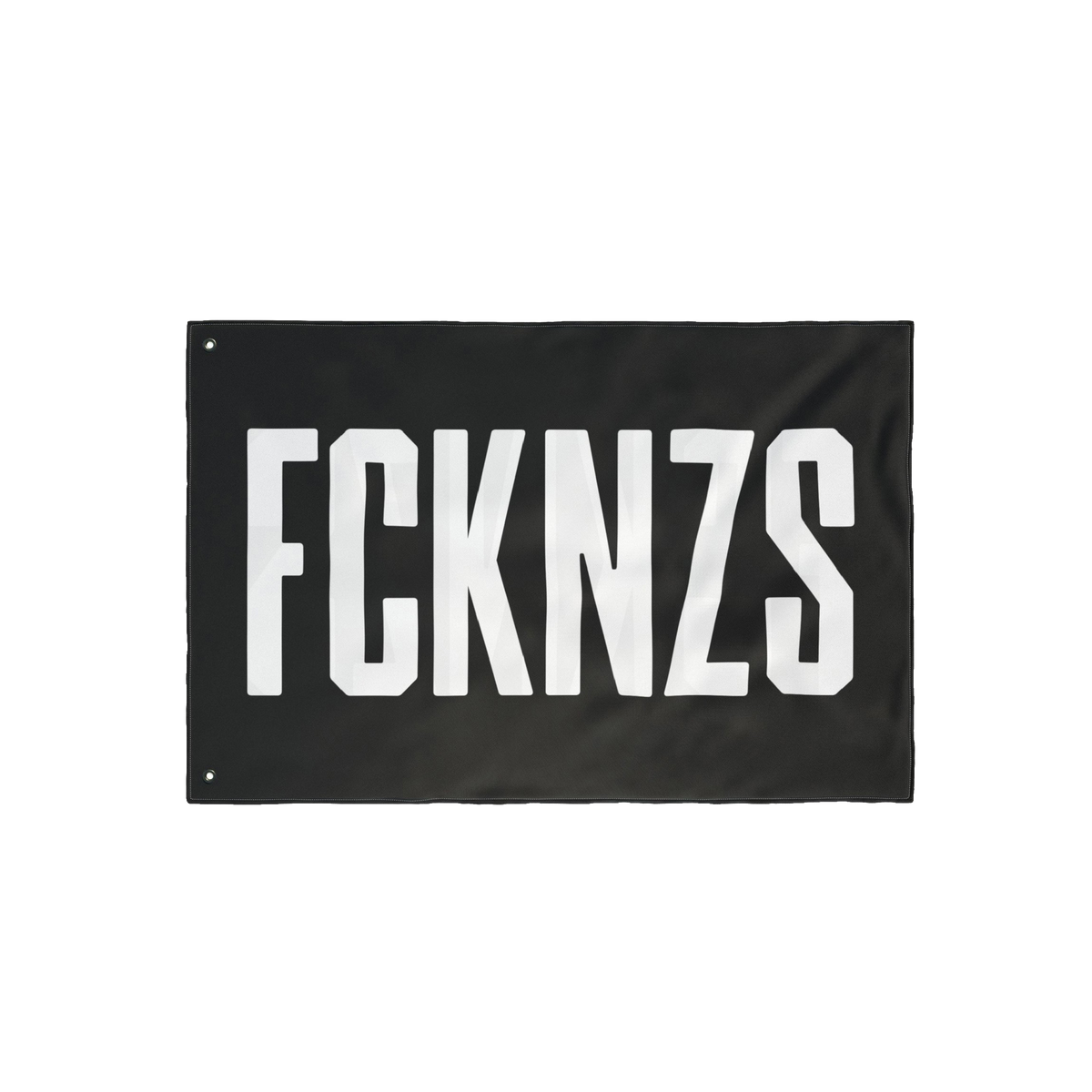 FCKNZS Flag with bold white text on black fabric, featuring metal grommets for easy hanging. Ideal for anti-fascist statement