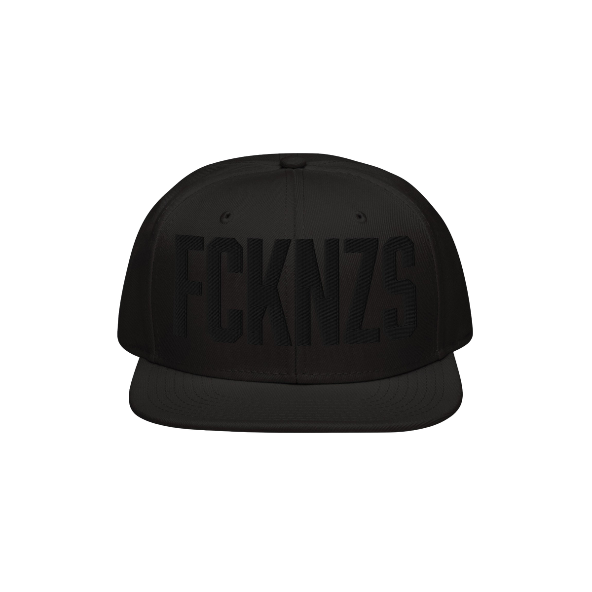 FCKNZS Hat: A black snapback cap with tone-on-tone embroidered FCKNZS slogan, boldly expressing anti-fascist sentiments. Idea