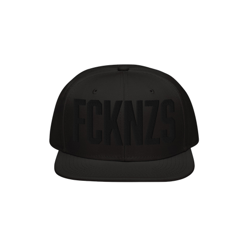 FCKNZS Hat: A black snapback cap with tone-on-tone embroidered FCKNZS slogan, boldly expressing anti-fascist sentiments. Idea