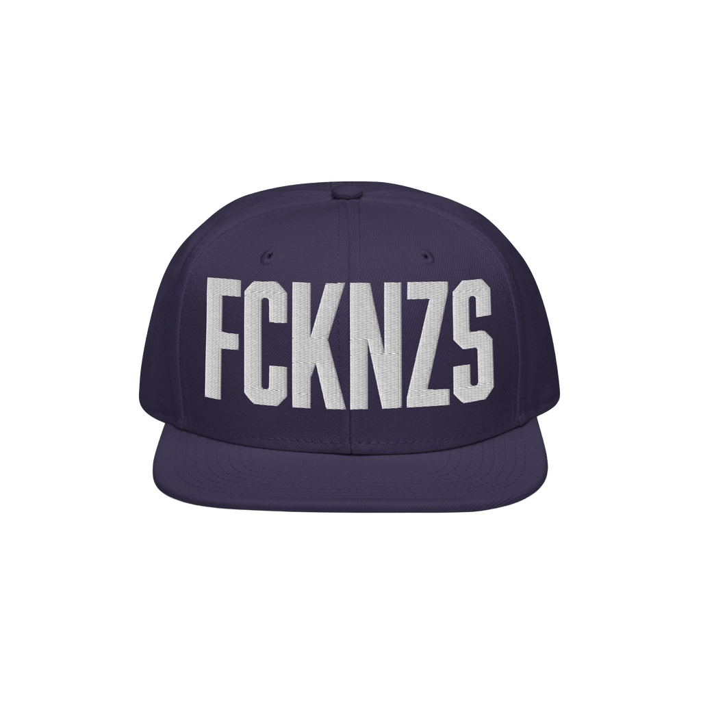 Dark-blue FCKNZS Hat with white block letters, embodying an anti-fascist message. Ideal for making a bold statement at protes