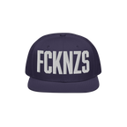 Dark-blue FCKNZS Hat with white block letters, embodying an anti-fascist message. Ideal for making a bold statement at protes