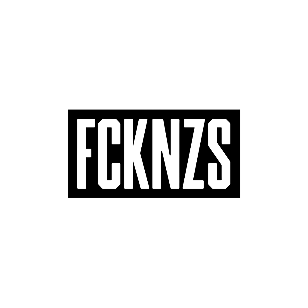 FCKNZS Sticker & Magnet featuring bold stencil-style FCKNZS text in white on black, symbolizes anti-fascist protest. Availabl