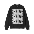 FCKNZS Sweatshirt features bold, distressed white text on a black crew-neck, conveying a strong anti-fascist message. Ideal f
