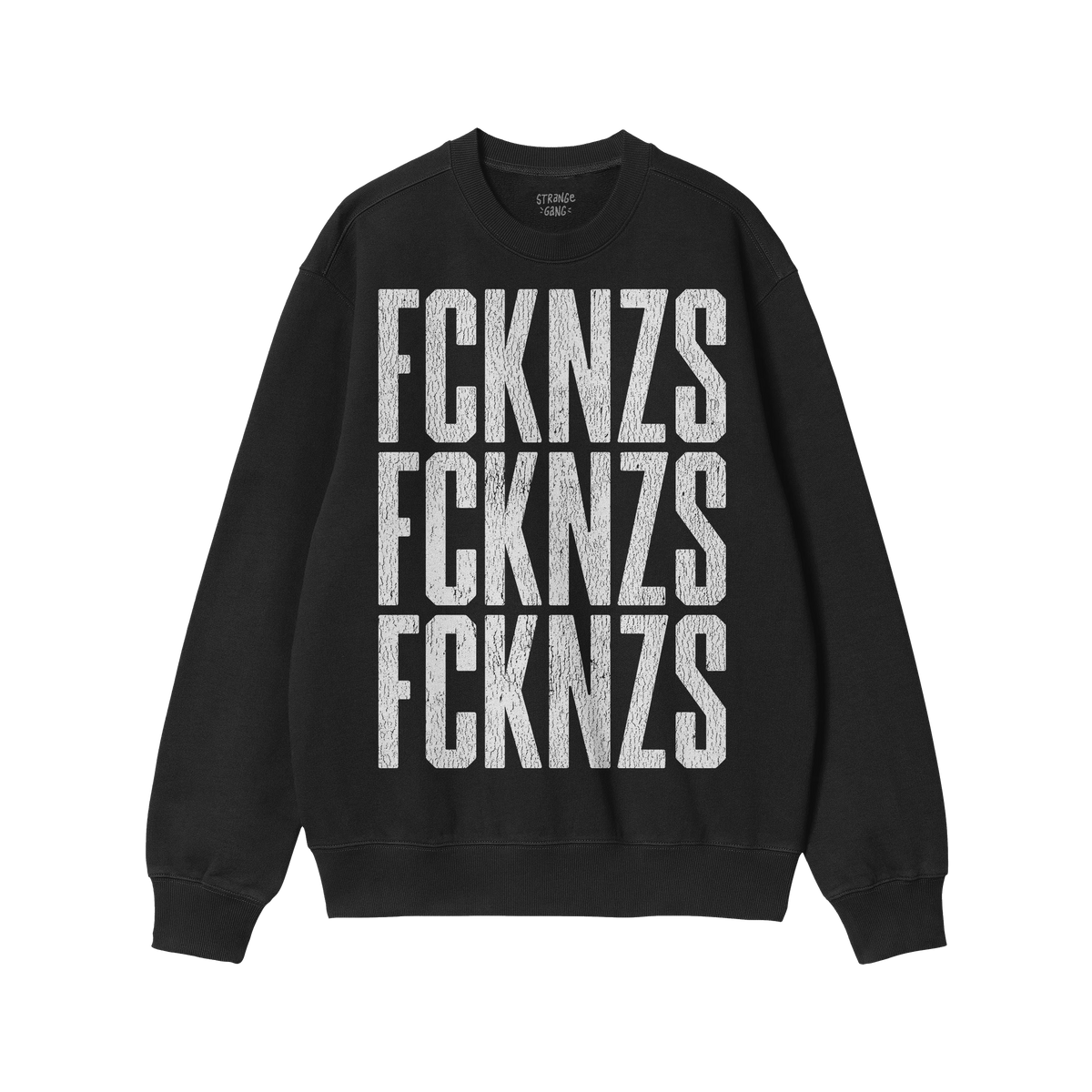 FCKNZS Sweatshirt features bold, distressed white text on a black crew-neck, conveying a strong anti-fascist message. Ideal f
