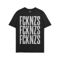 FCKNZS T-shirt features a bold, distressed white FCKNZS print repeated thrice, embodying a strong anti-fascist message in a g