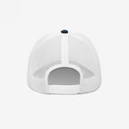 Rear view of the FCKNZS Hat, a white mesh trucker-style cap with an adjustable snapback closure, showcasing an anti-fascist stance for those who want their beliefs visibly expressed.