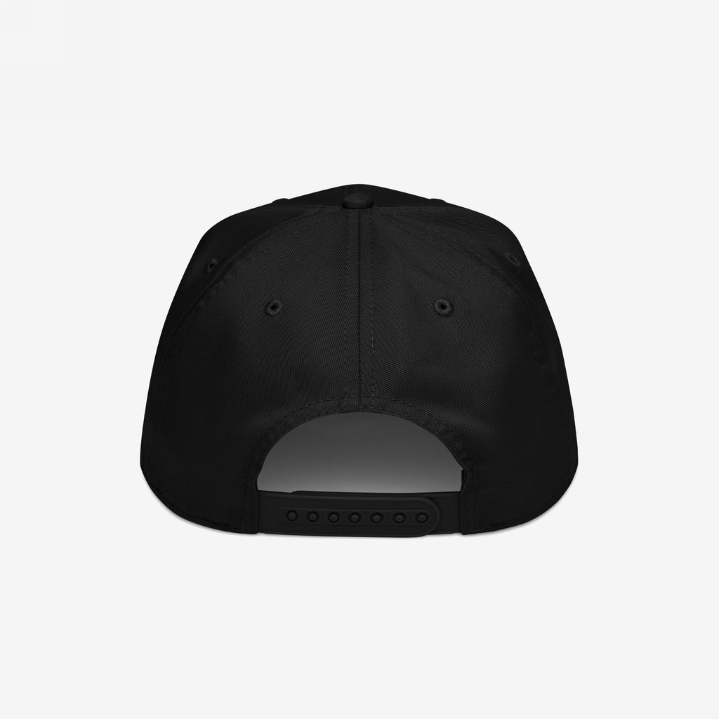 Rear view of the Fight Fascism Hat, a black snap-back cap with six-panel construction, ventilation eyelets, and adjustable strap, promoting anti-fascist visibility through bold yellow embroidery.