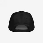 Rear view of the Fight Fascism Hat, a black snap-back cap with six-panel construction, ventilation eyelets, and adjustable strap, promoting anti-fascist visibility through bold yellow embroidery.