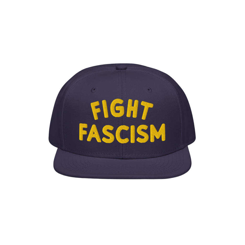 Navy Fight Fascism Hat with bold yellow embroidery, ideal for making a statement against hate. Perfect for protests or daily 