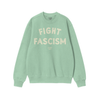 Fight Fascism Crewneck Sweatshirt features distressed off-white block lettering with a small logo. Ideal for protests or ever