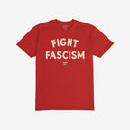 Fight Fascism T-shirt with bold distressed lettering on the chest; an anti-fascist protest design for activism, featuring a small logo beneath the message.