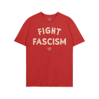 Fight Fascism T-shirt with bold distressed lettering on the chest; an anti-fascist protest design for activism, featuring a s