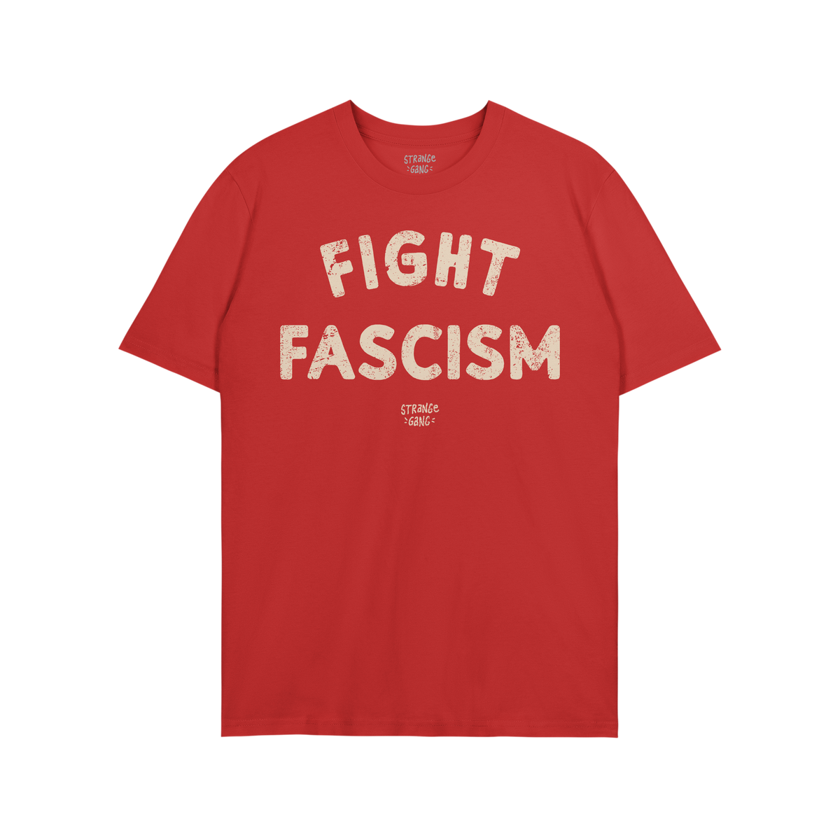 Fight Fascism T-shirt with bold distressed lettering on the chest; an anti-fascist protest design for activism, featuring a s