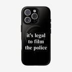 Film The Police iPhone Tough MagSafe Case features a bold slogan, It’s legal to film the police, emphasizing accountability. Designed for iPhone 13-17 Pro Max, it supports MagSafe charging.