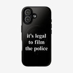Film The Police iPhone Tough MagSafe Case: A sleek protective case displaying It's legal to film the police in bold white letters, supporting police accountability and your right to document.