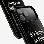 Film The Police iPhone Tough MagSafe Case featuring a triple-lens camera cutout and side buttons, with bold white text It's legal to film. Perfect for those advocating for accountability and rights.