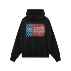 For The Wealthy Hoodie & Sweatshirt features a black design with a two-tone graphic resembling a tattered U.S. flag, critiqui
