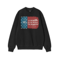 For The Wealthy Hoodie & Sweatshirt: Black crew-neck with a distressed American flag graphic and the slogan OF THE WEALTHY BY