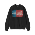 For The Wealthy Hoodie & Sweatshirt: Black crew-neck with a distressed American flag graphic and the slogan OF THE WEALTHY BY