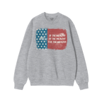 For The Wealthy Hoodie & Sweatshirt features a light-gray crewneck with a distressed U.S. flag graphic and the stenciled mess