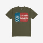 For The Wealthy T-shirt features a distressed U.S. flag graphic with bold text, symbolizing protest against wealth-driven systems. Perfect for rallies or conversations challenging societal norms.