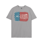Heather-gray For The Wealthy T-shirt featuring a distressed American flag with a blue stars panel and a red panel with the sl