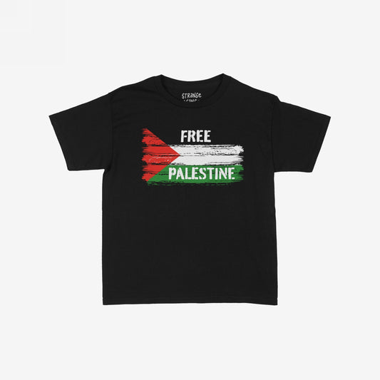 Free Palestine Women's Baby Tee featuring a distressed Palestinian flag with FREE and PALESTINE text, designed for activist expression, perfect for protests or everyday wear, embodying bold resistance.