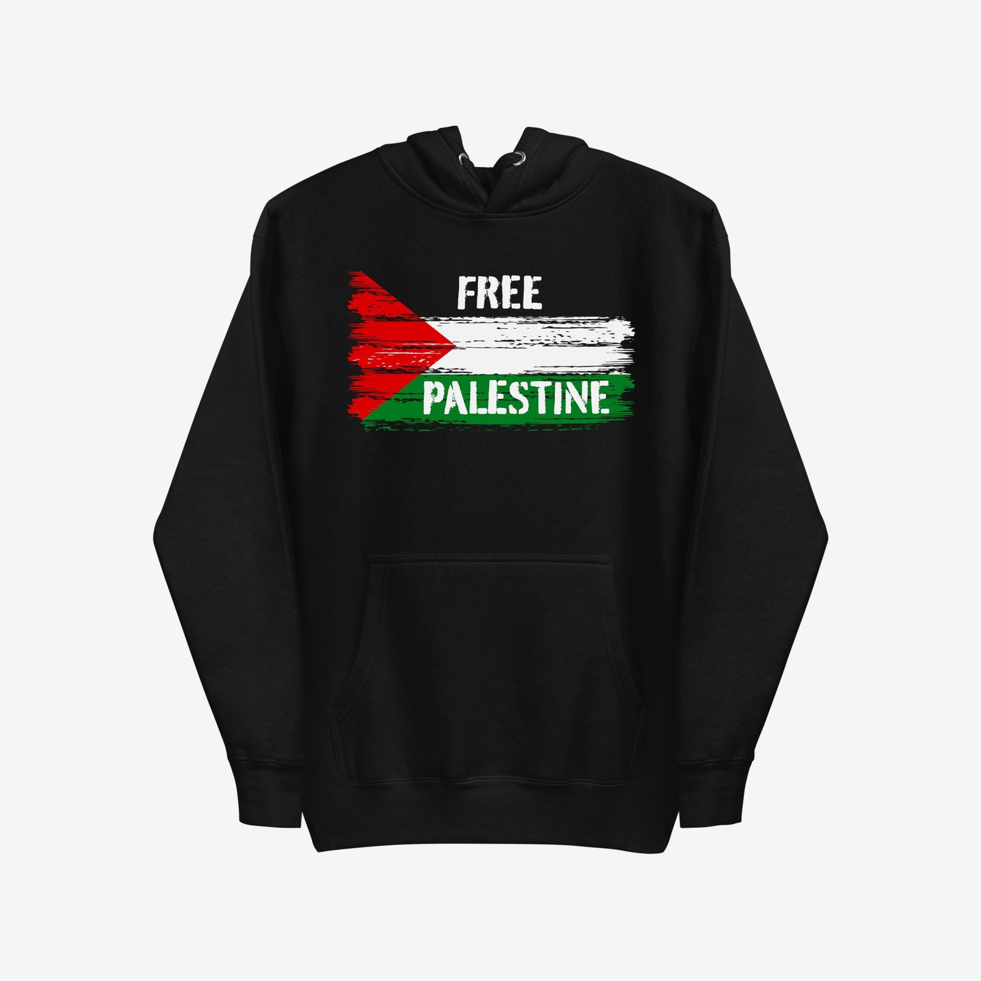 Free Palestine Hoodie features a distressed Palestinian flag graphic with FREE PALESTINE text, embodying activism and solidarity. Ideal for protests or daily wear, reflecting a commitment to liberation movements.