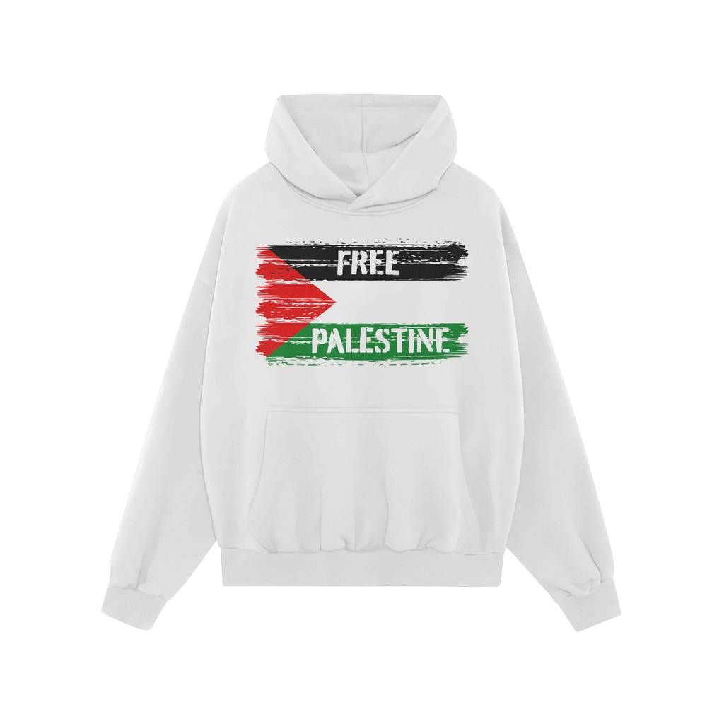 Free Palestine Shirt: A green pullover hoodie featuring a distressed Palestinian flag and FREE PALESTINE slogan, symbolizing 