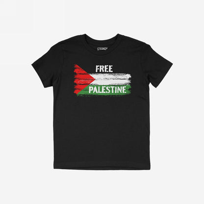 Free Palestine Shirt featuring a distressed Palestinian flag with FREE above and PALESTINE below in white, symbolizing resistance and support for justice and liberation. Perfect for activists and allies.