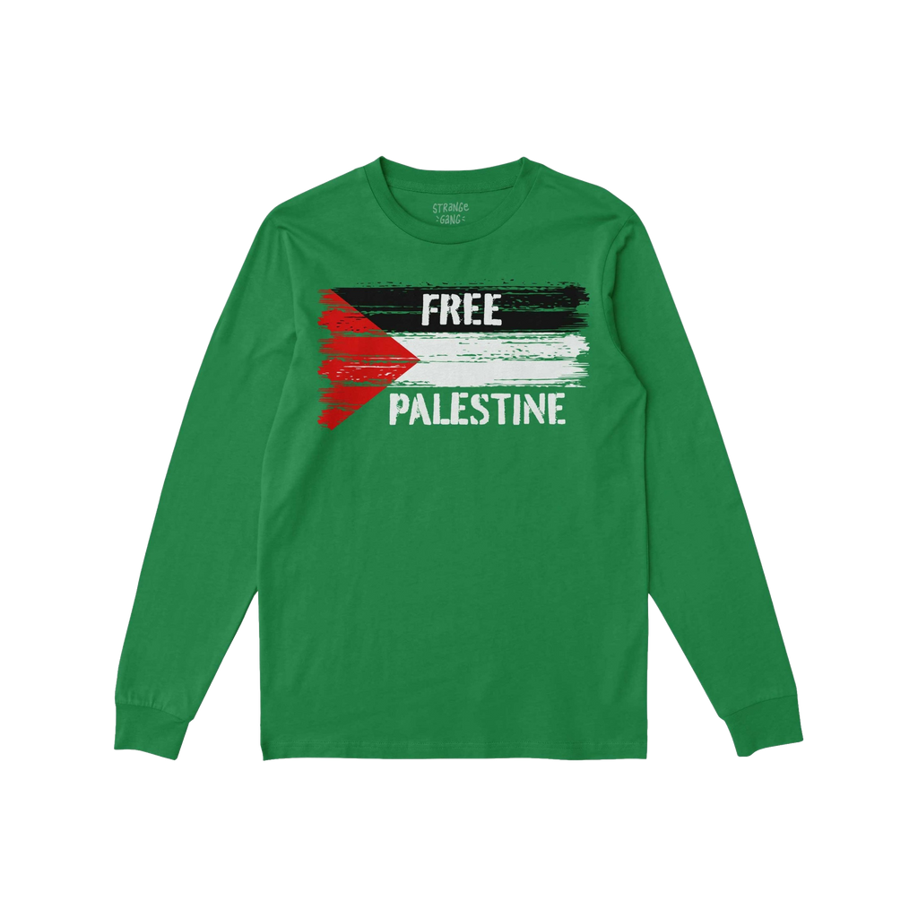 Free Palestine Shirt featuring a stylized Palestinian flag and FREE PALESTINE slogan, embodying resistance and solidarity. Id